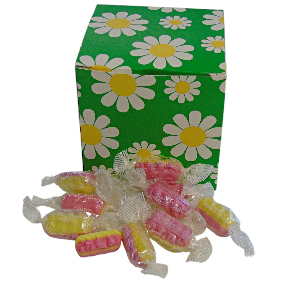 300g Square Flower Pattern Box of Rhubarb & Custard Twists