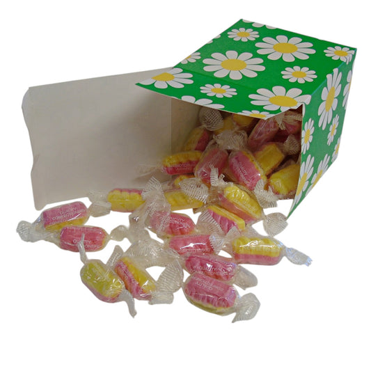 300g Square Flower Pattern Box of Rhubarb & Custard Twists