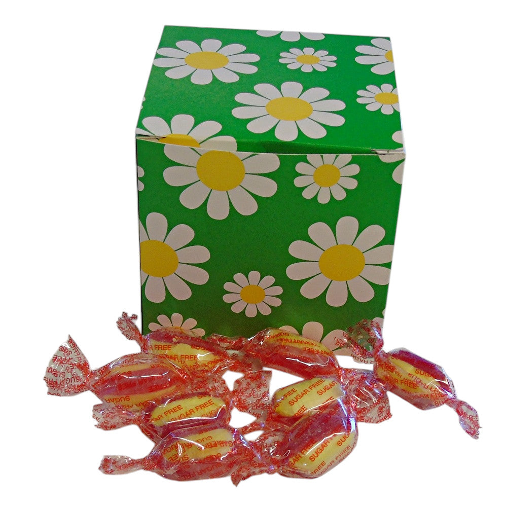 300g Square Flower Pattern Box of Sugar Free Rhubarb and Custard