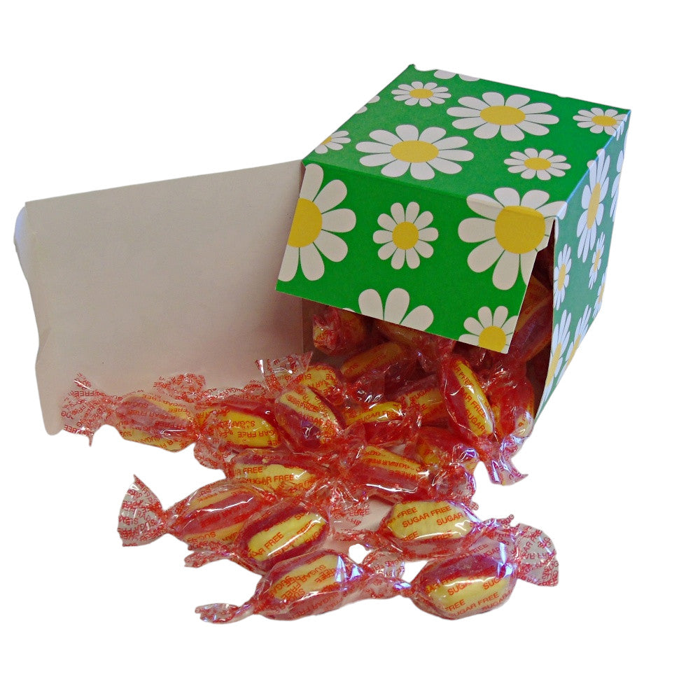 300g Square Flower Pattern Box of Sugar Free Rhubarb and Custard