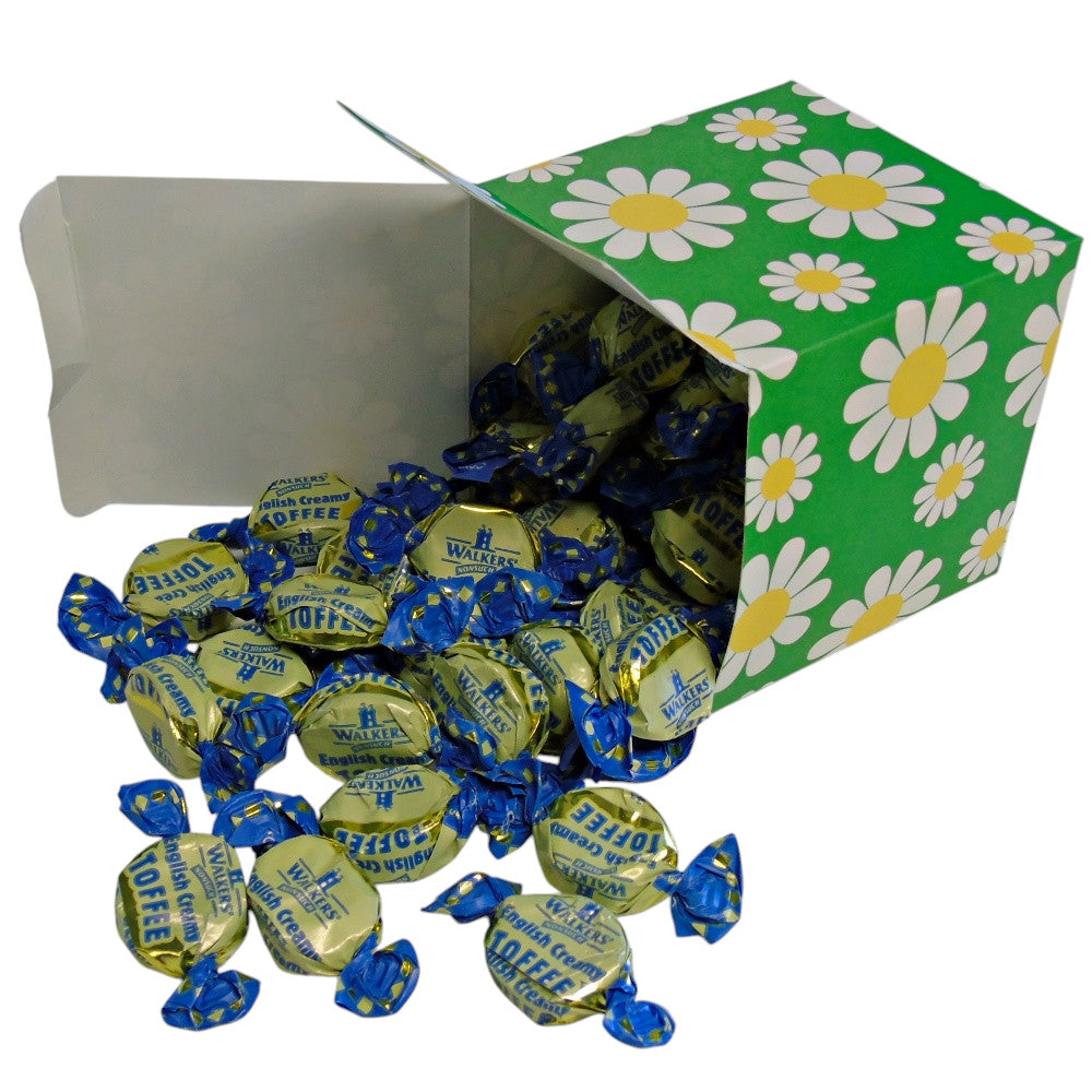 300g Square Flower Pattern Box of Walkers English Creamy Toffee