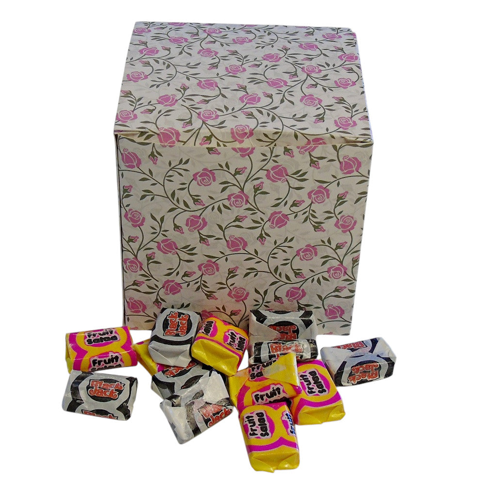300g Square Flower Pattern Box of Black Jacks and Fruit Salads