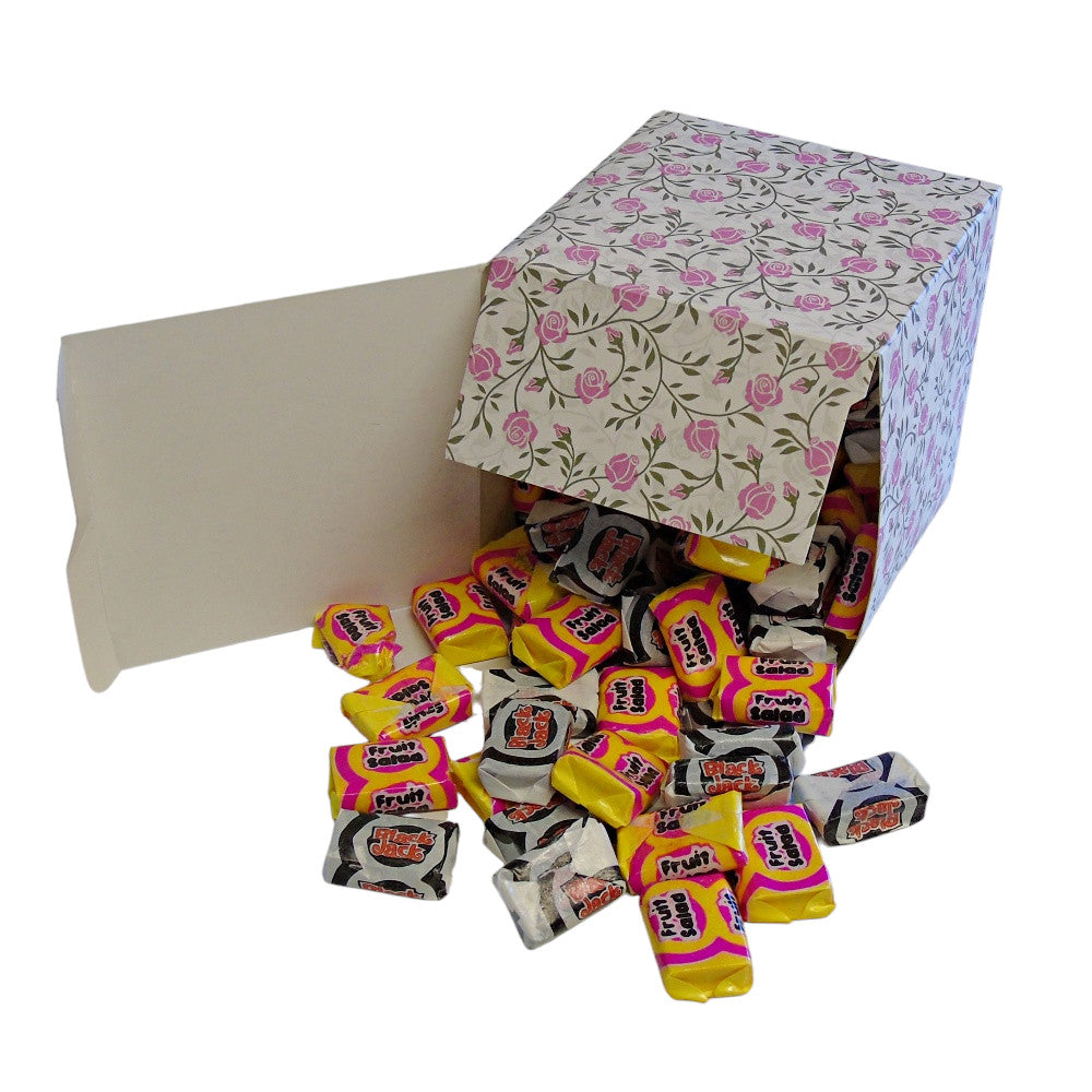300g Square Flower Pattern Box of Black Jacks and Fruit Salads