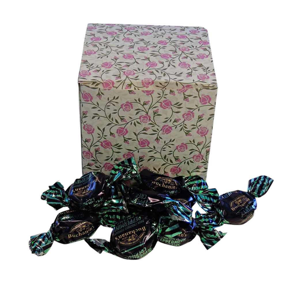 300g Square Flower Pattern Box of Buchanans Chocolate Peppermint Creams