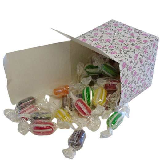 300g Square Flower Pattern Box of Buchanans Winter Mix Hard Boiled Sweets