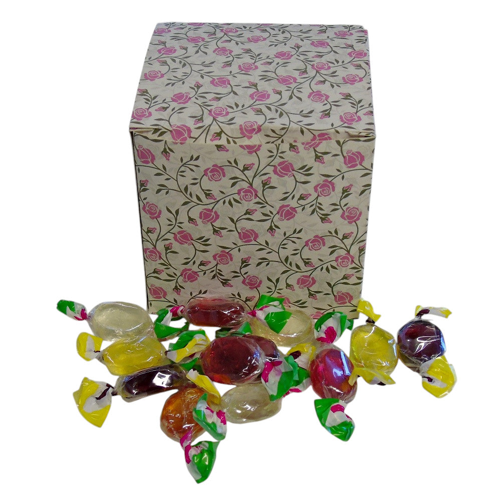 300g Square Flower Pattern Box of Hard Boiled Fruit Drop Sweet