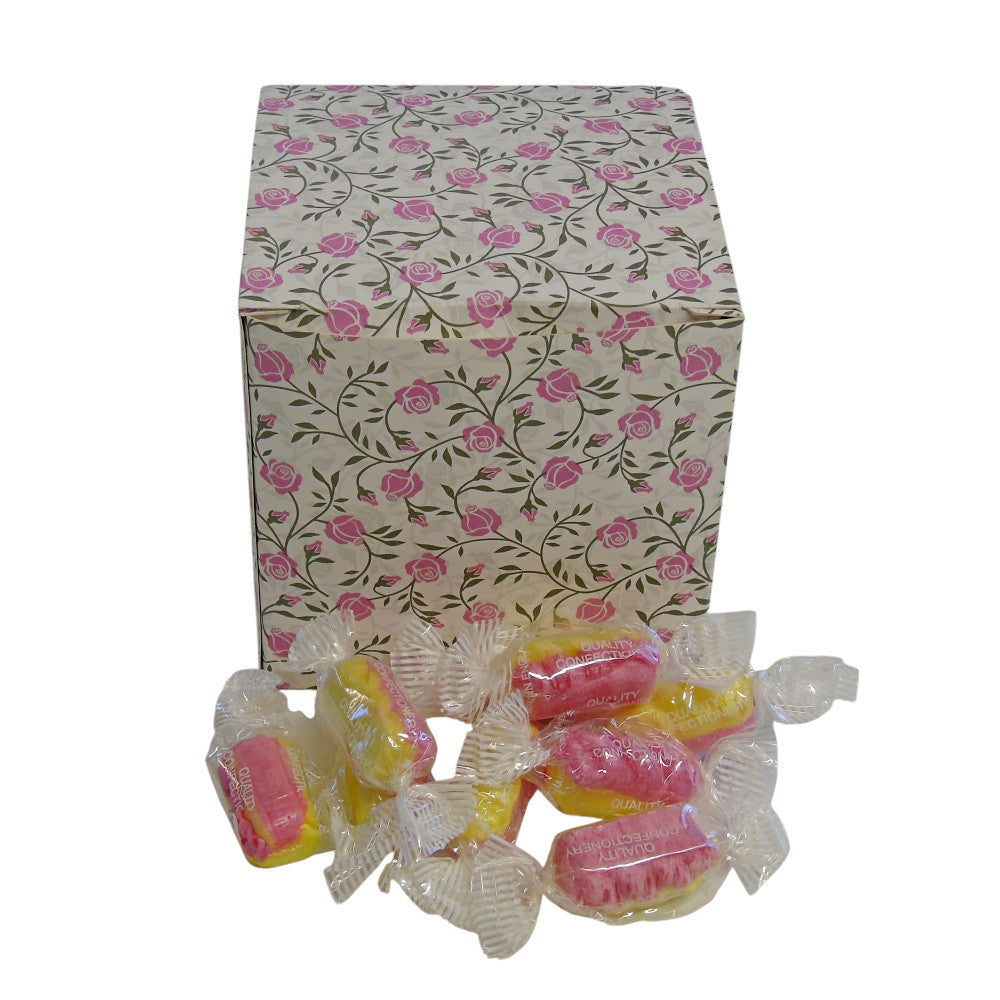 300g Square Flower Pattern Box of Rhubarb & Custard Twists
