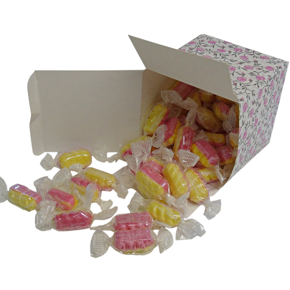 300g Square Flower Pattern Box of Rhubarb & Custard Twists