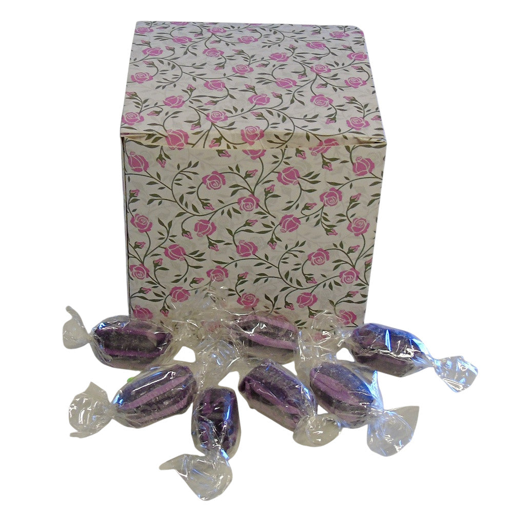 300g Square Flower Pattern Box of Sugar Free Blackcurrant and Liquorice