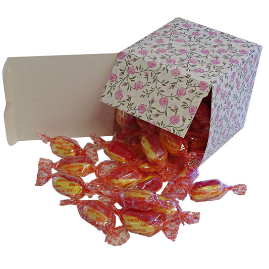 300g Square Flower Pattern Box of Sugar Free Rhubarb and Custard