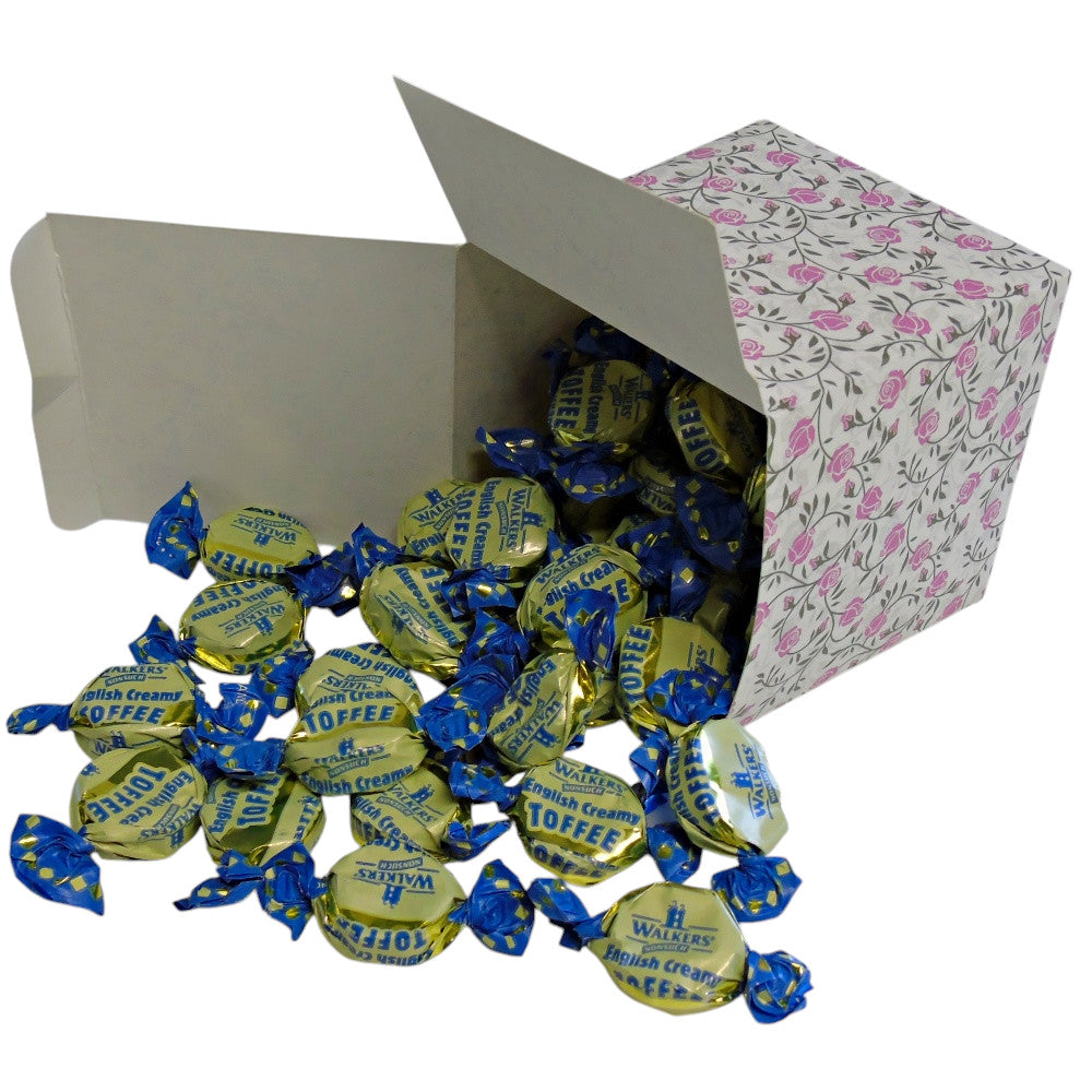 300g Square Flower Pattern Box of Walkers English Creamy Toffee