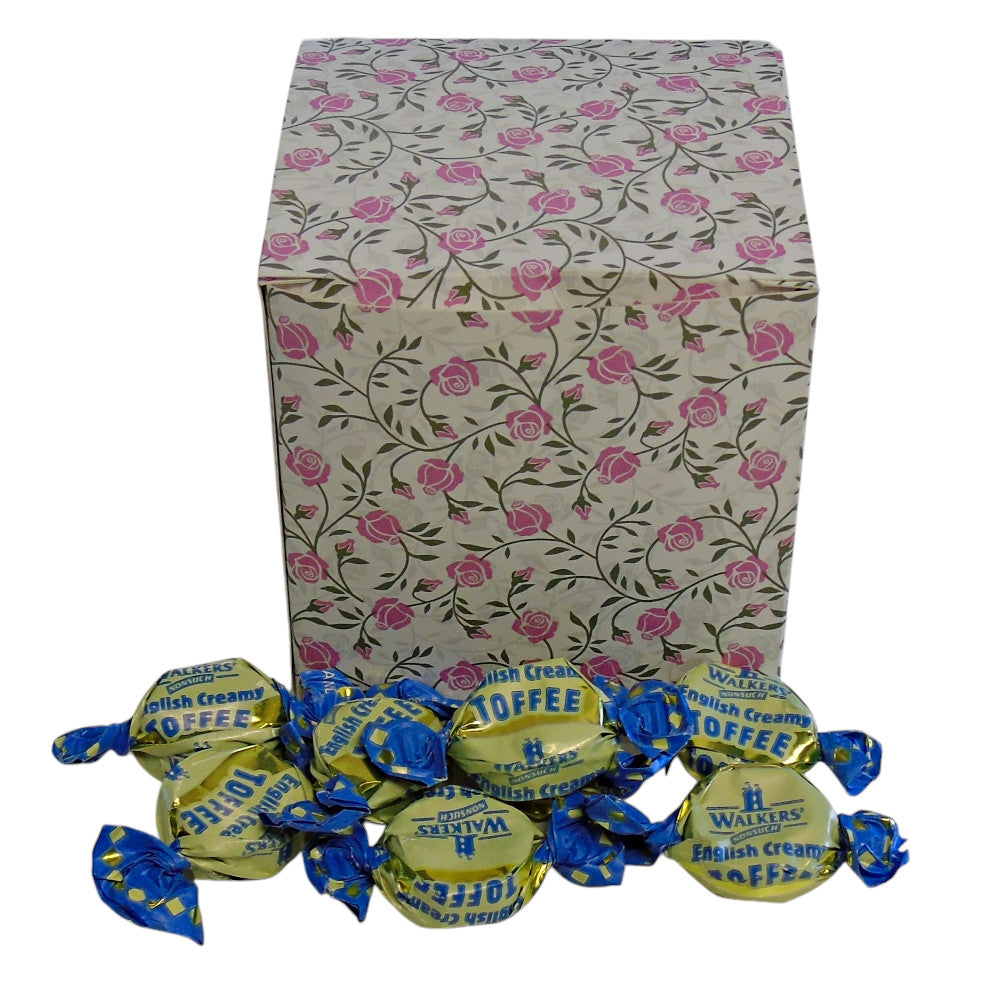 300g Square Flower Pattern Box of Walkers English Creamy Toffee