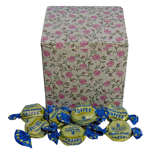 300g Square Flower Pattern Box of Walkers English Creamy Toffee