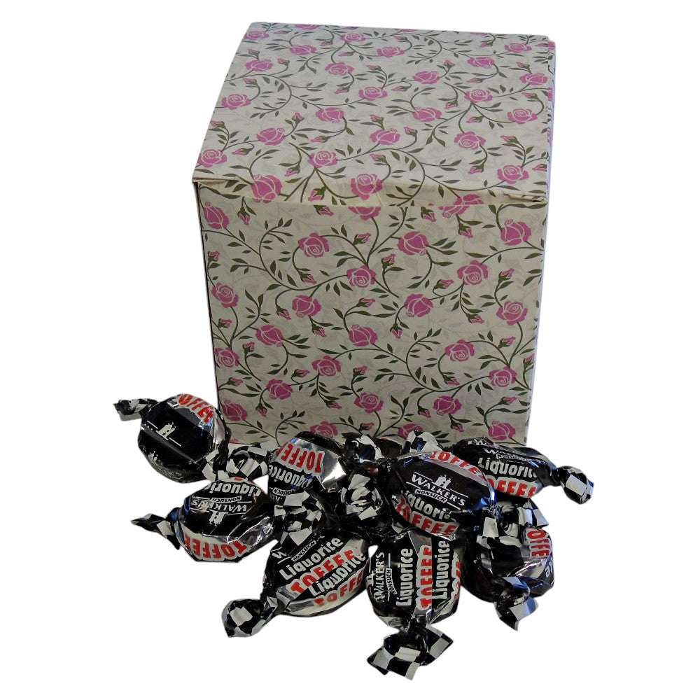 300g Square Flower Pattern Box of Walkers Liquorice Toffee