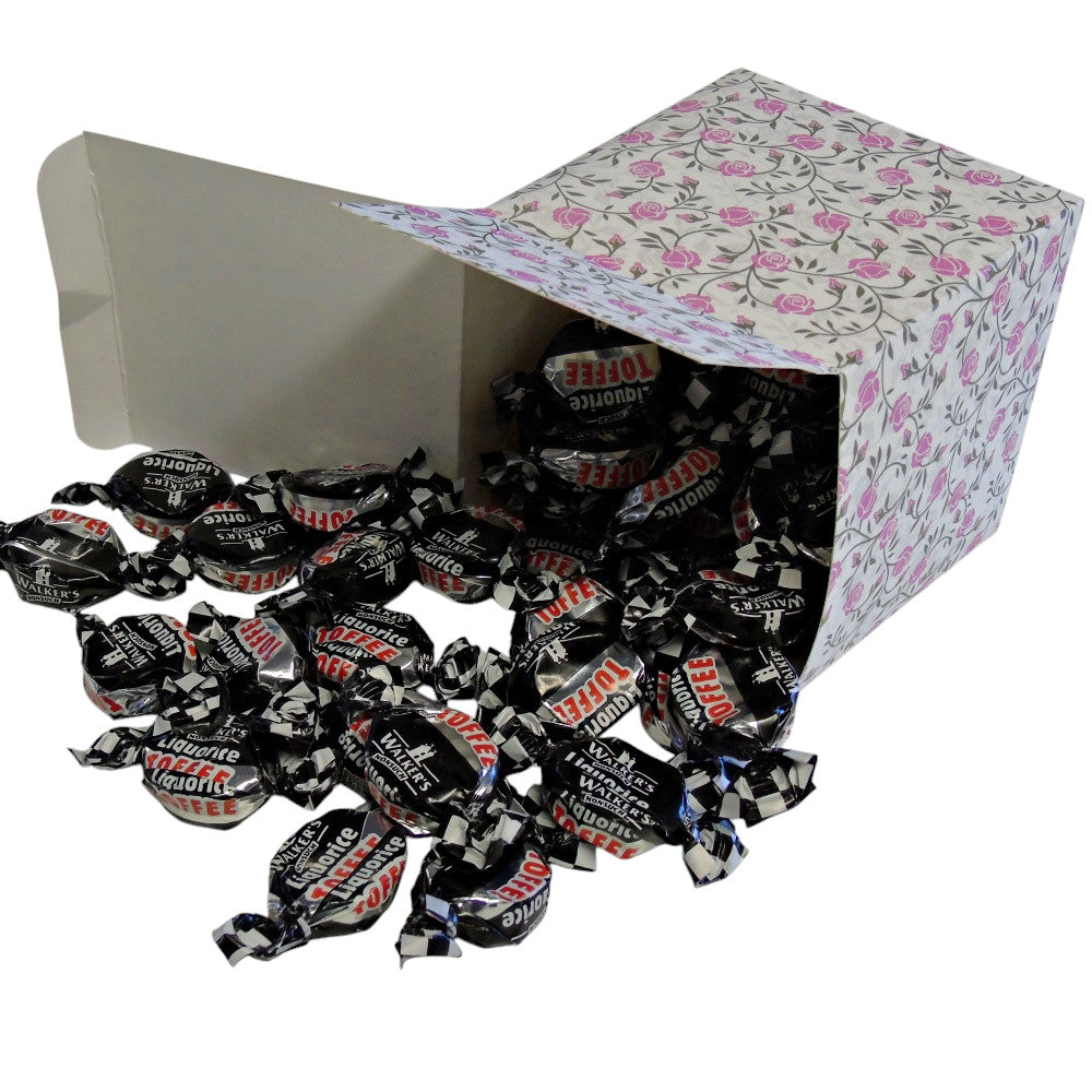300g Square Flower Pattern Box of Walkers Liquorice Toffee