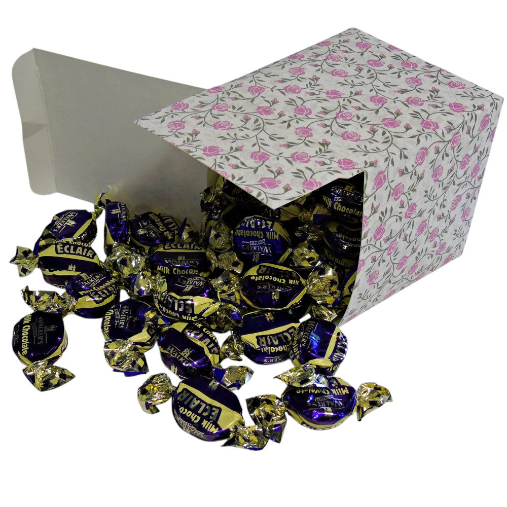 300g Square Flower Pattern Box of Walkers Milk Chocolate Eclairs