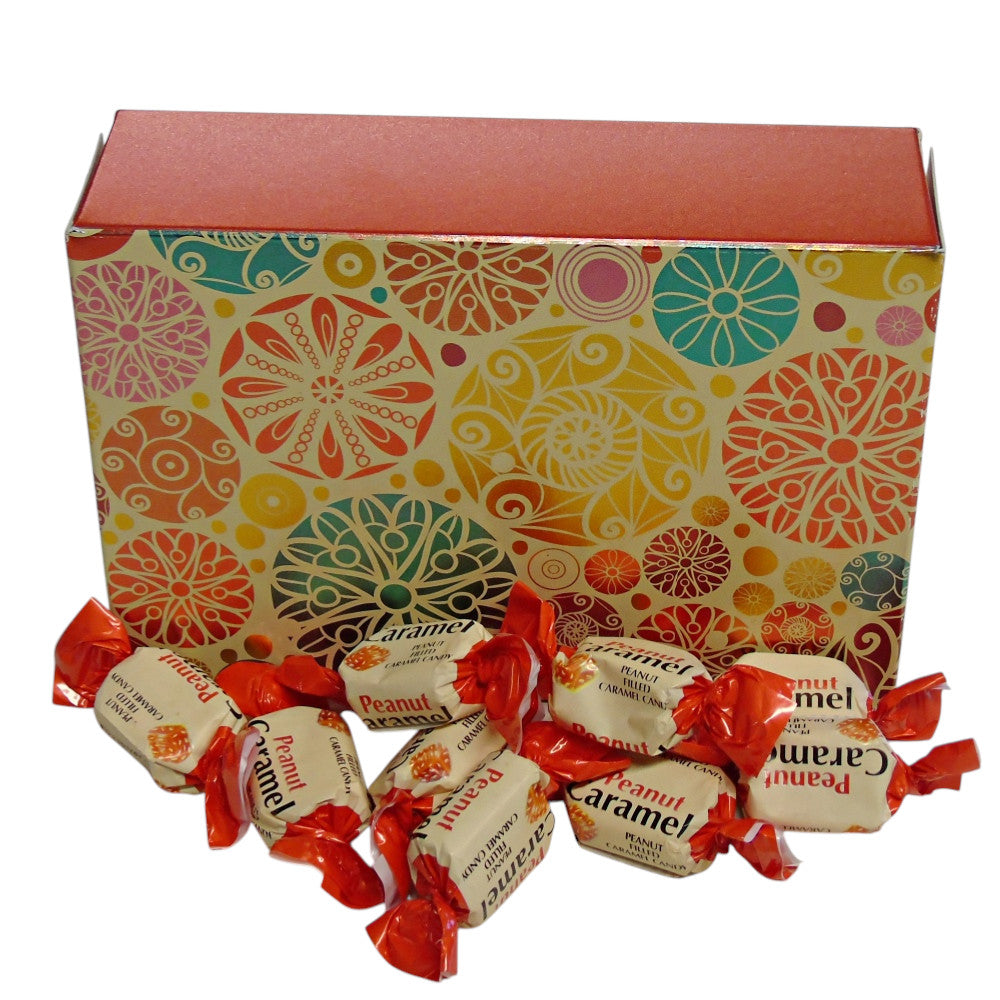 250g Rectangular Patterned Box of YUMMYs Peanut Caramel Chews