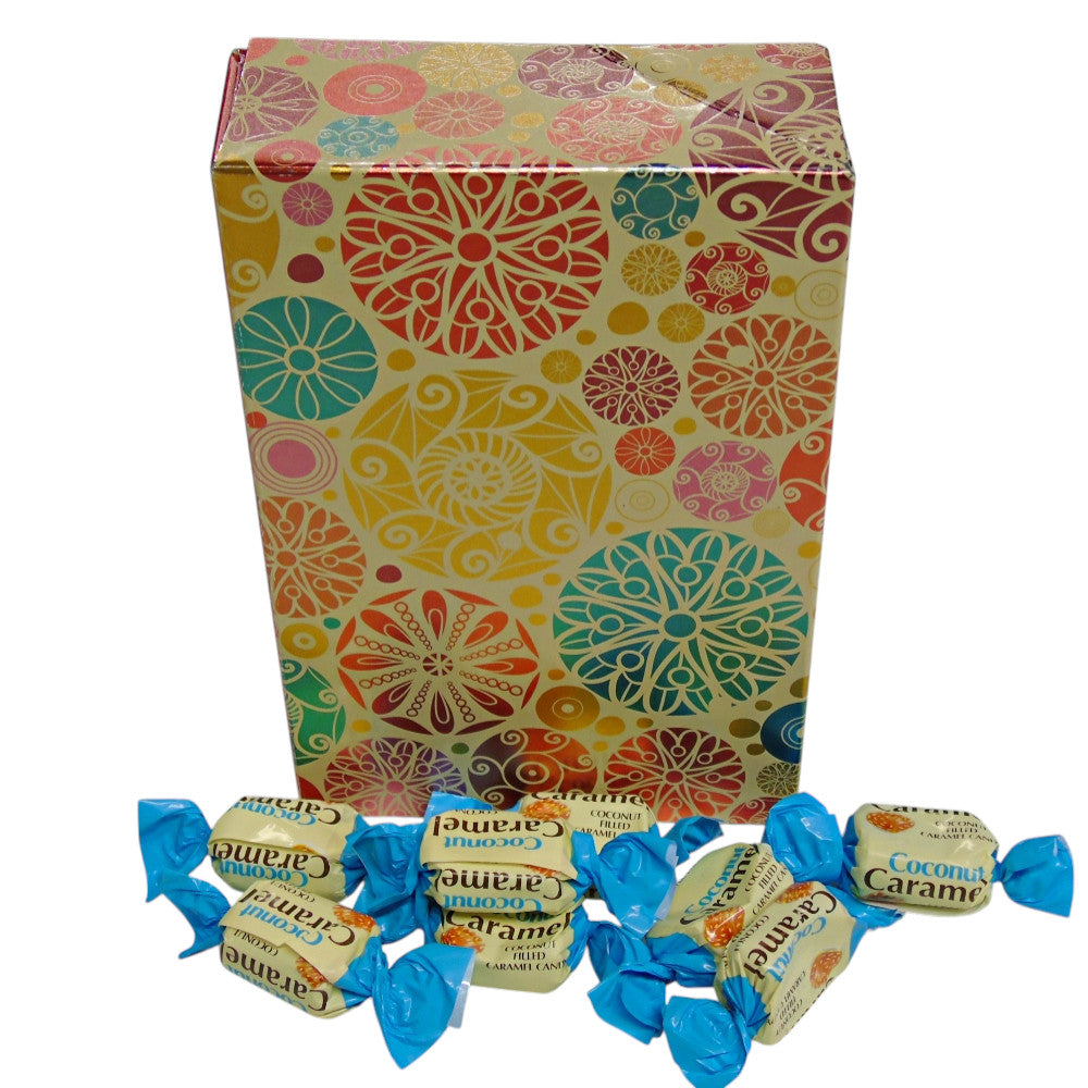 250g Rectangular Patterned Box of YUMMYs Coconut Caramel Chews