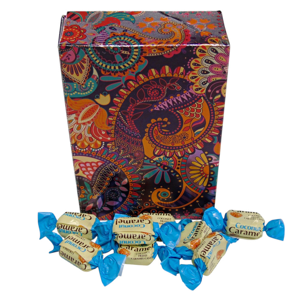 250g Rectangular Patterned Box of YUMMYs Coconut Caramel Chews