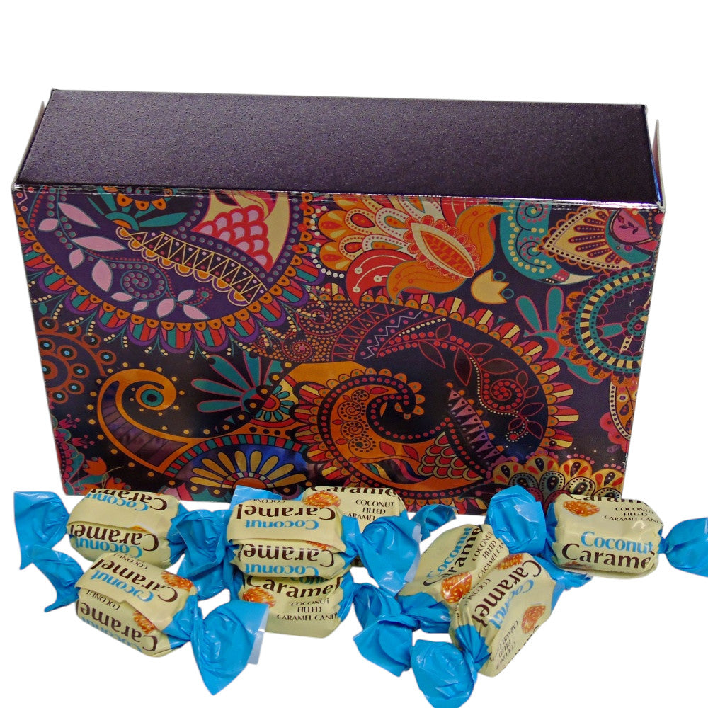 250g Rectangular Patterned Box of YUMMYs Coconut Caramel Chews