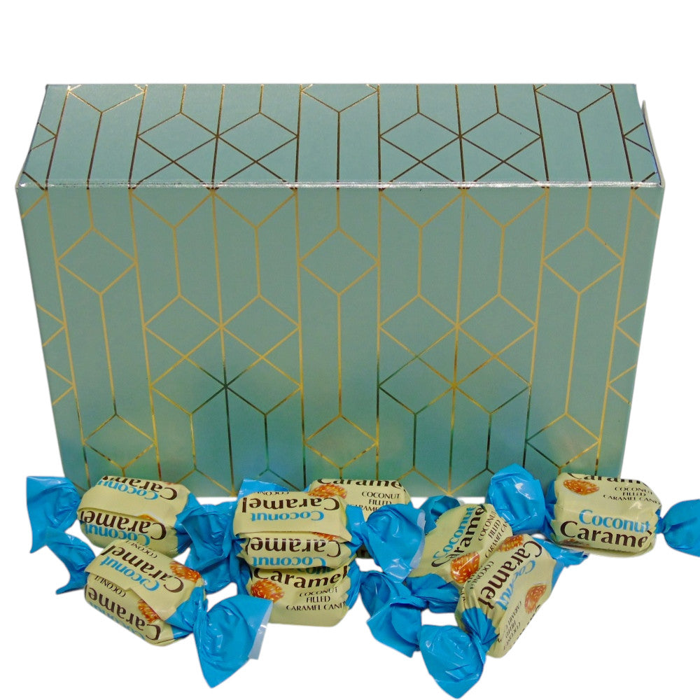 250g Rectangular Patterned Box of YUMMYs Coconut Caramel Chews