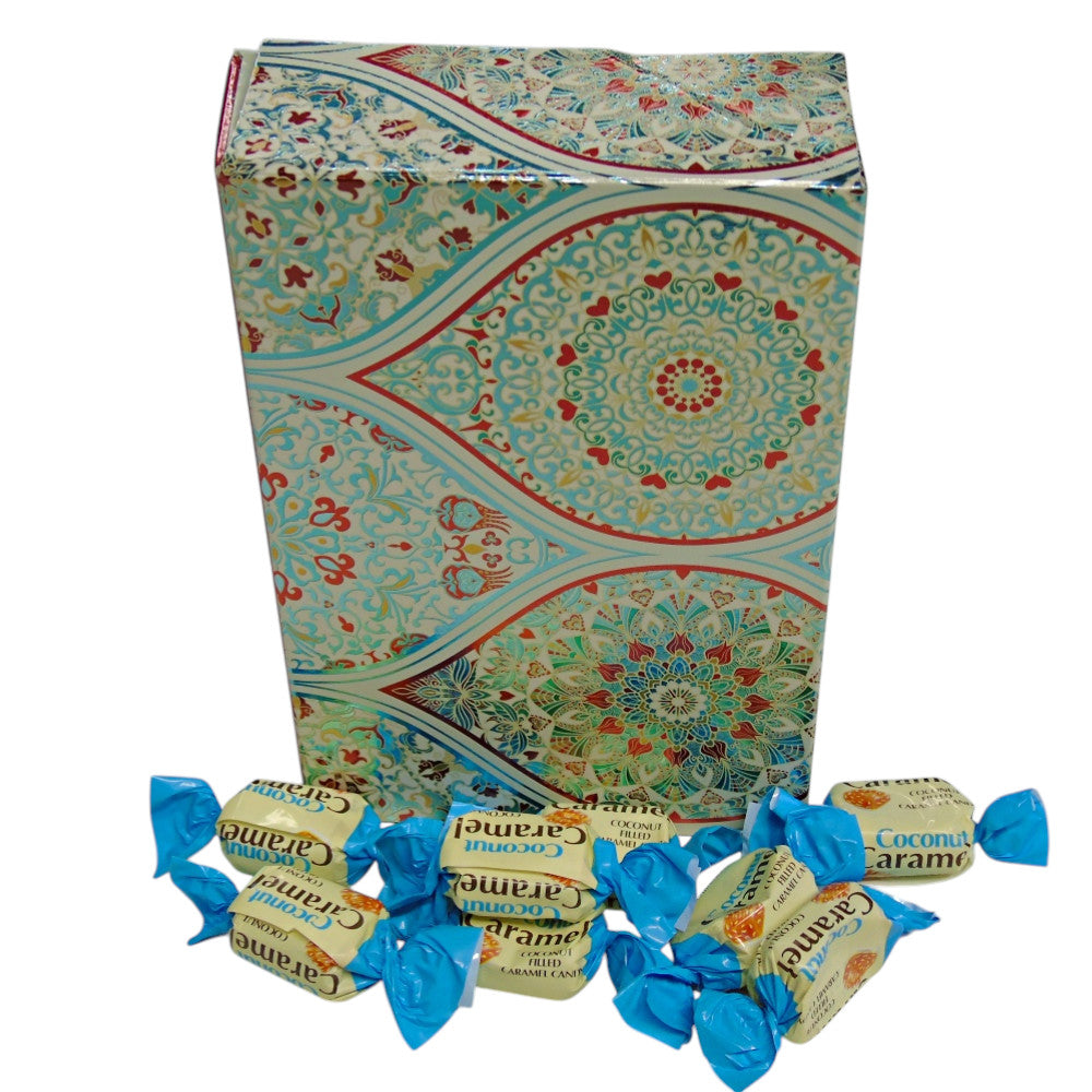 250g Rectangular Patterned Box of YUMMYs Coconut Caramel Chews