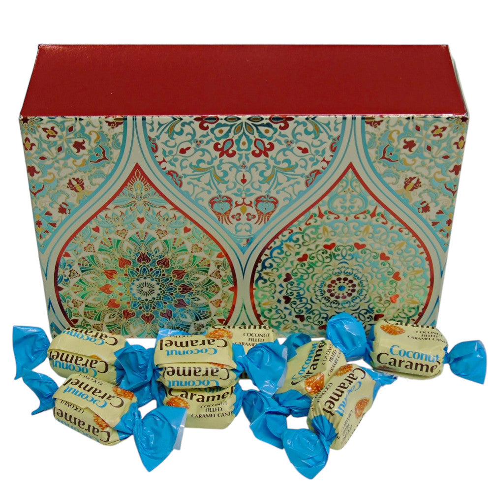 250g Rectangular Patterned Box of YUMMYs Coconut Caramel Chews