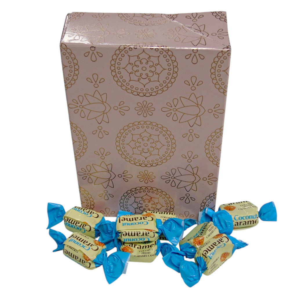 250g Rectangular Patterned Box of YUMMYs Coconut Caramel Chews