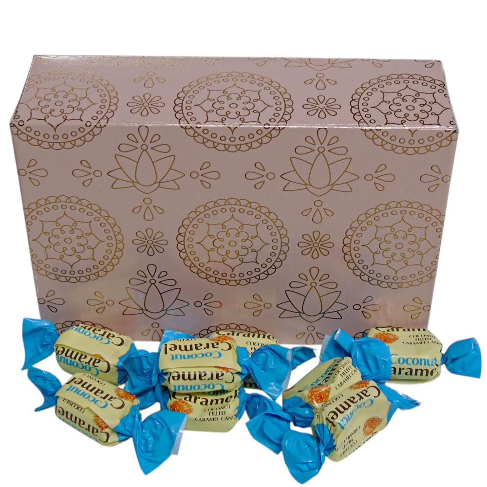 250g Rectangular Patterned Box of YUMMYs Coconut Caramel Chews