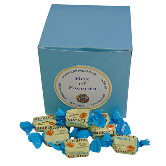 300g Square Coloured Box of YUMMYs Coconut Caramel Chews