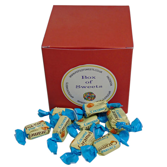 300g Square Coloured Box of YUMMYs Coconut Caramel Chews