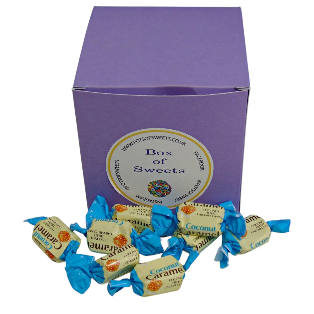 300g Square Coloured Box of YUMMYs Coconut Caramel Chews