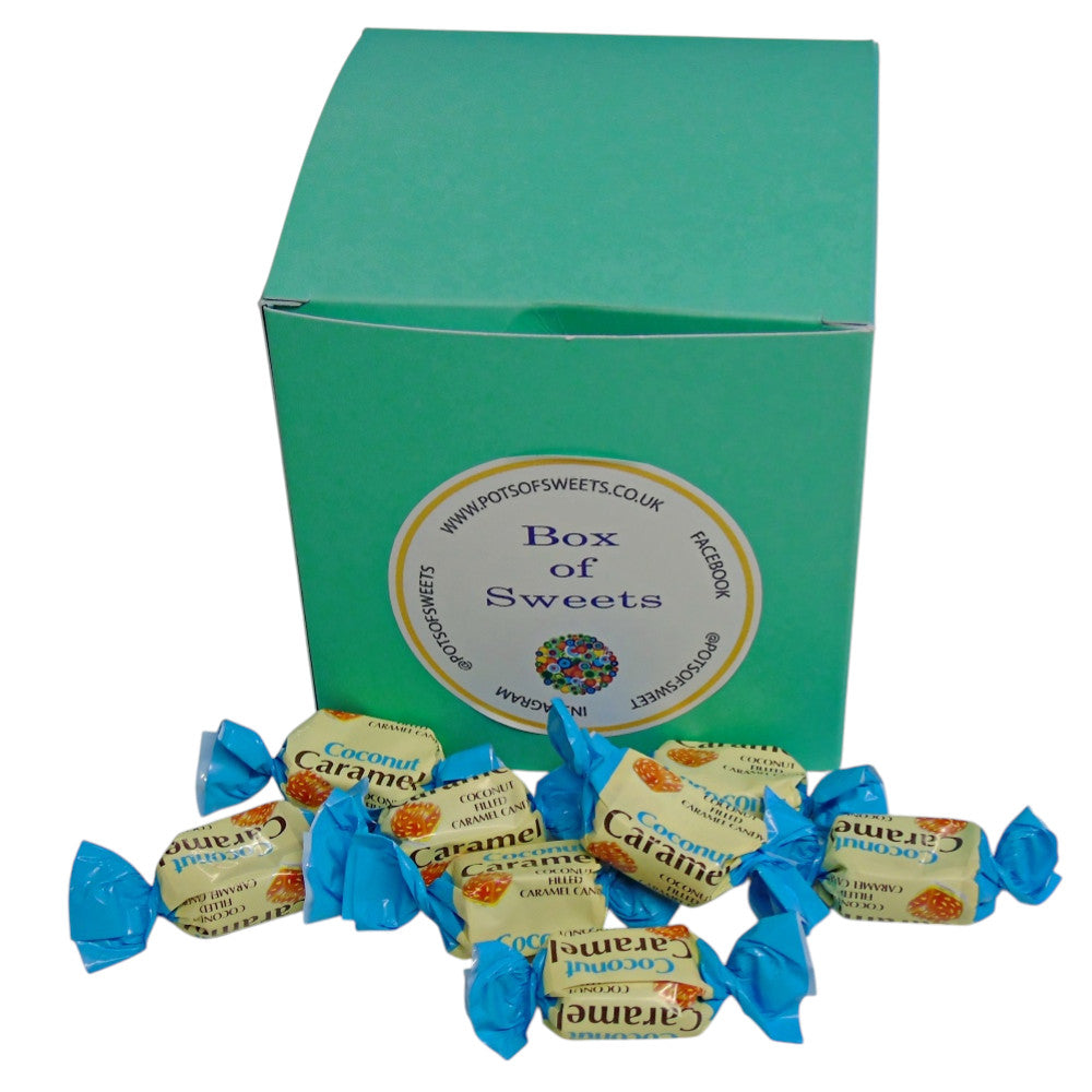 300g Square Coloured Box of YUMMYs Coconut Caramel Chews