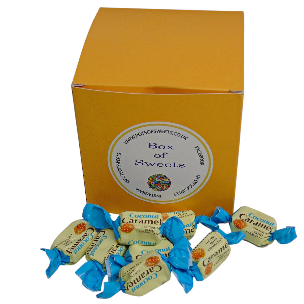 300g Square Coloured Box of YUMMYs Coconut Caramel Chews