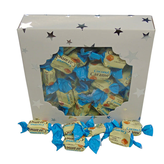 300g Square Window Box of YUMMYs Coconut Caramel Chews