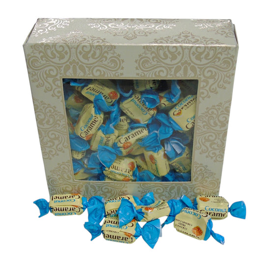 300g Square Window Box of YUMMYs Coconut Caramel Chews