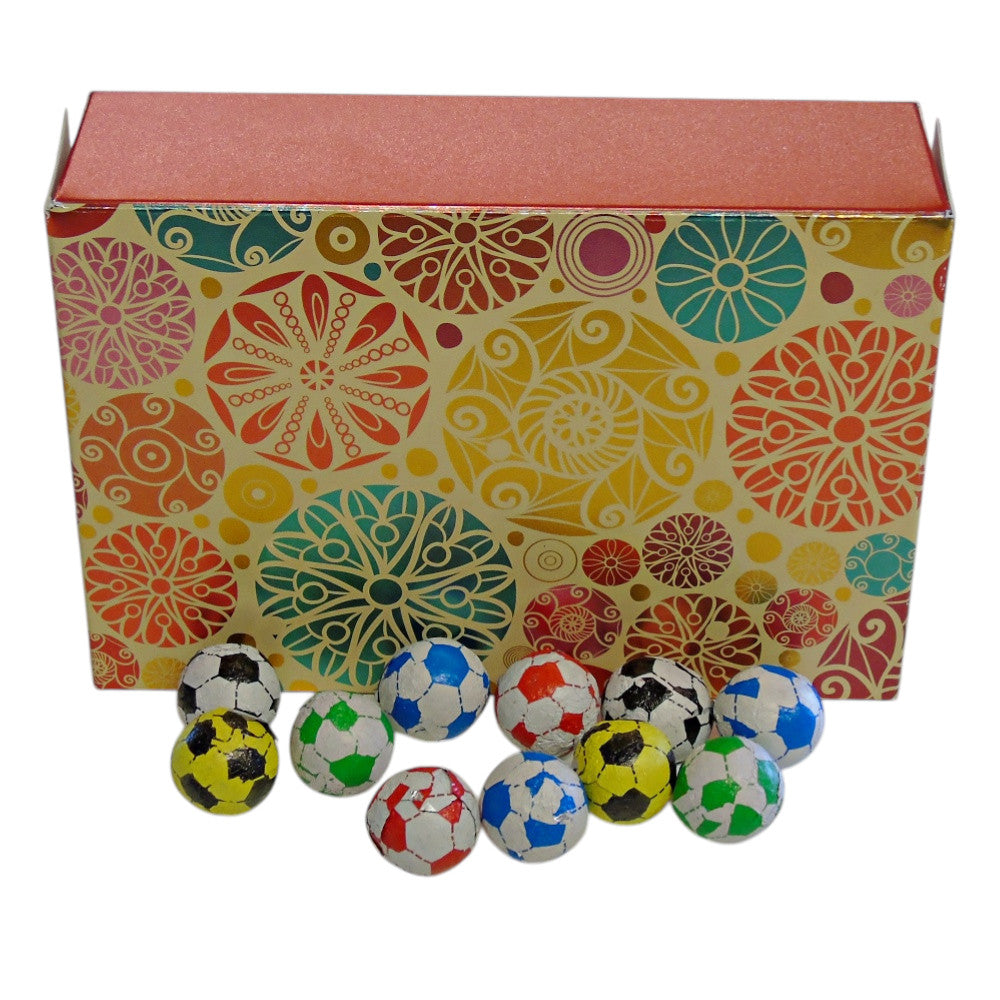 250g Rectangular Patterned Box of Individually Wrapped Chocolate Flavoured Footballs