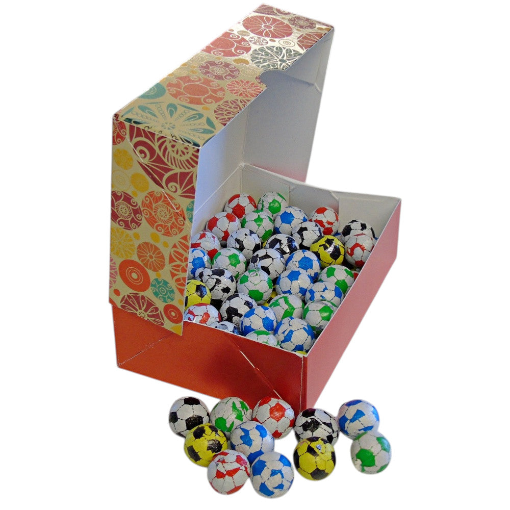 250g Rectangular Patterned Box of Individually Wrapped Chocolate Flavoured Footballs