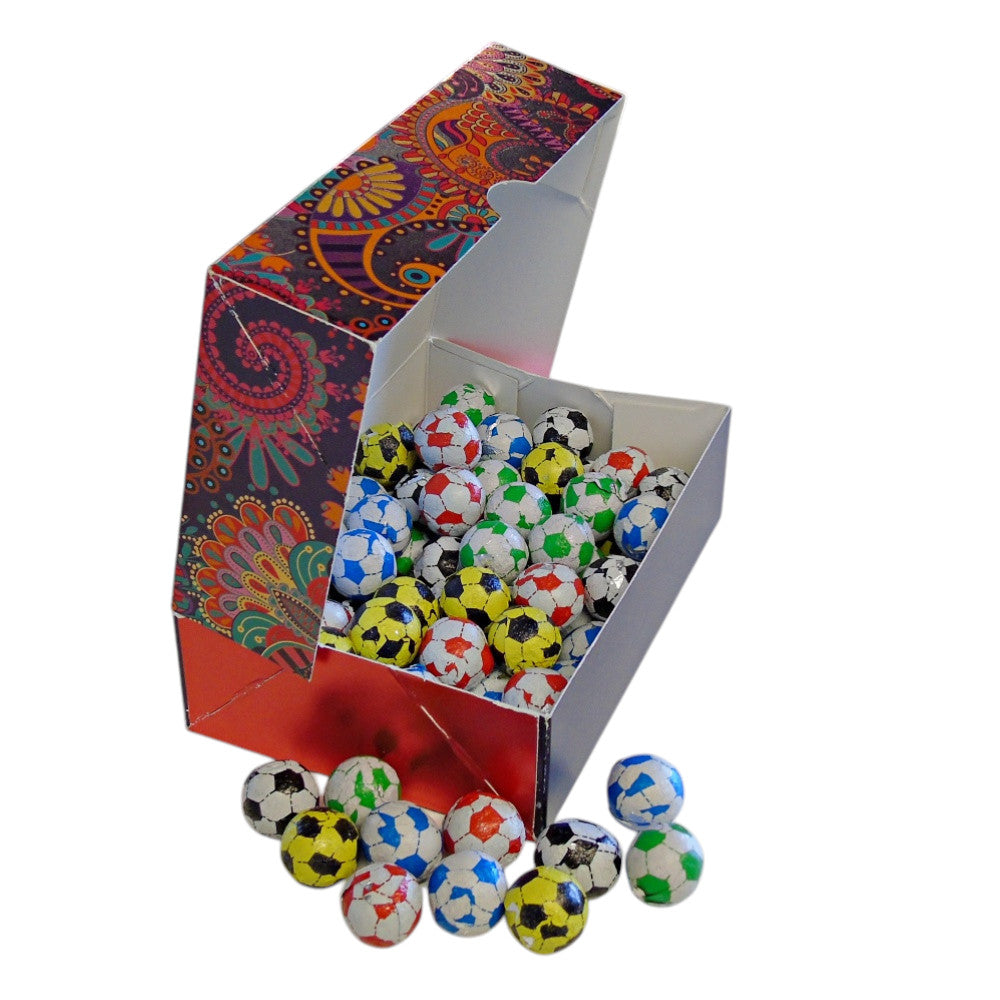 250g Rectangular Patterned Box of Individually Wrapped Chocolate Flavoured Footballs