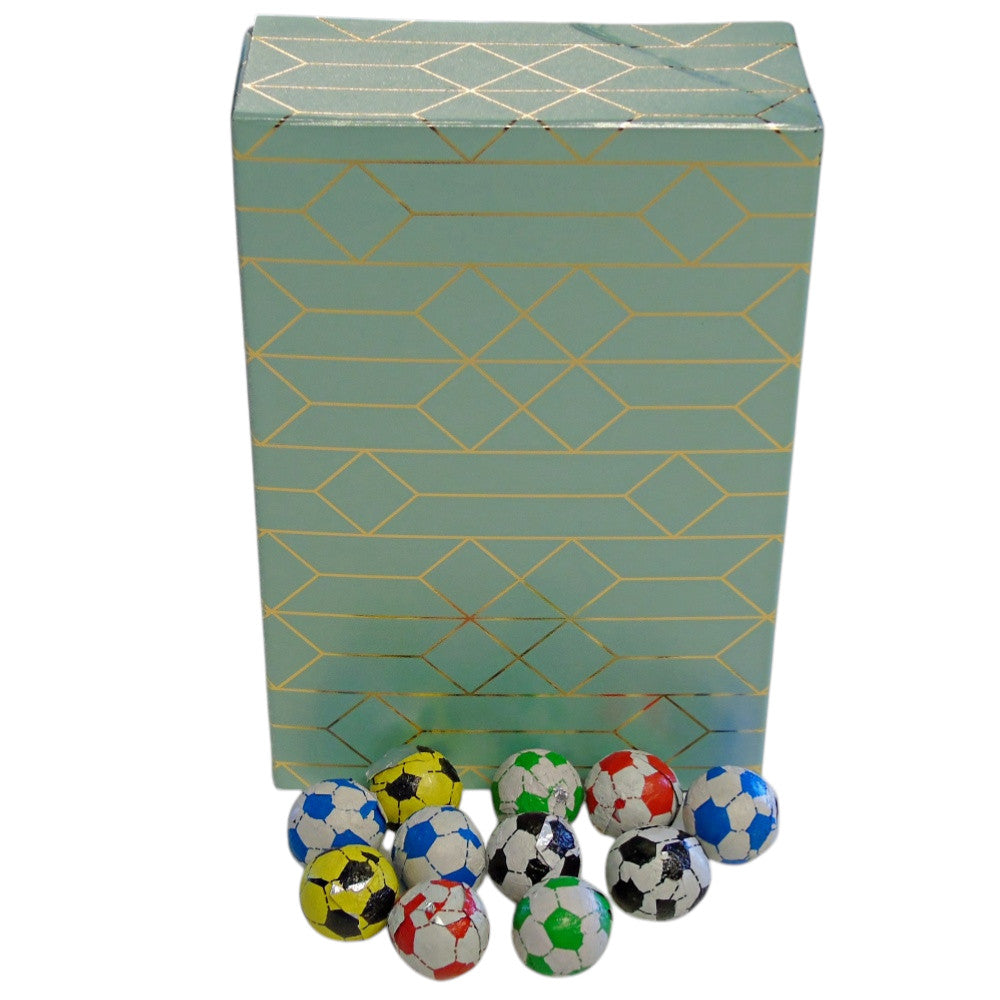 250g Rectangular Patterned Box of Individually Wrapped Chocolate Flavoured Footballs