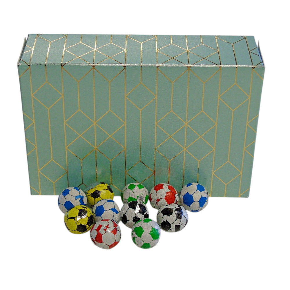 250g Rectangular Patterned Box of Individually Wrapped Chocolate Flavoured Footballs