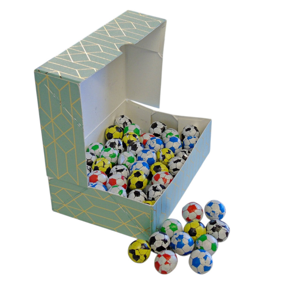 250g Rectangular Patterned Box of Individually Wrapped Chocolate Flavoured Footballs