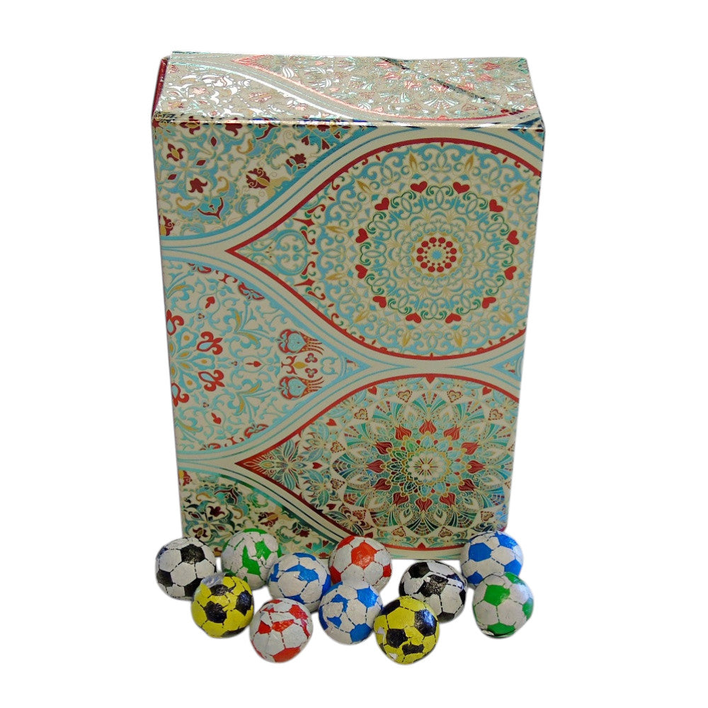 250g Rectangular Patterned Box of Individually Wrapped Chocolate Flavoured Footballs