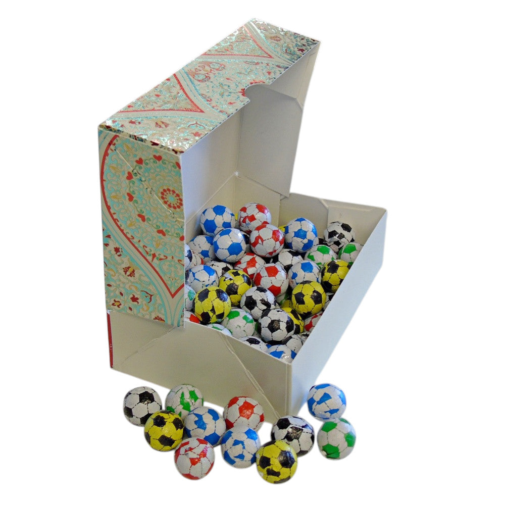 250g Rectangular Patterned Box of Individually Wrapped Chocolate Flavoured Footballs