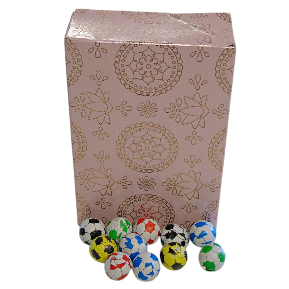 250g Rectangular Patterned Box of Individually Wrapped Chocolate Flavoured Footballs