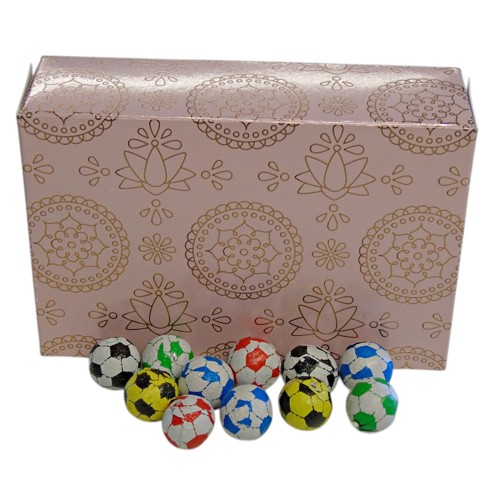 250g Rectangular Patterned Box of Individually Wrapped Chocolate Flavoured Footballs
