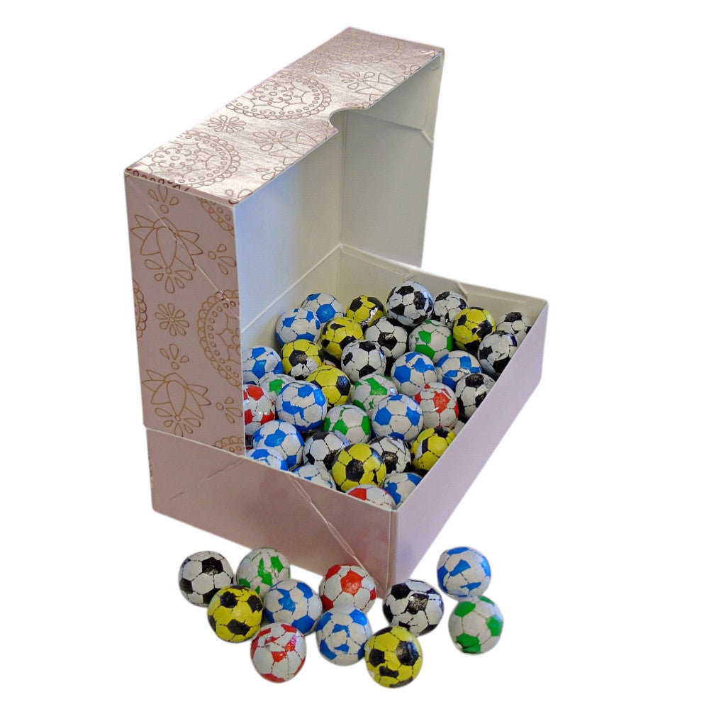 250g Rectangular Patterned Box of Individually Wrapped Chocolate Flavoured Footballs