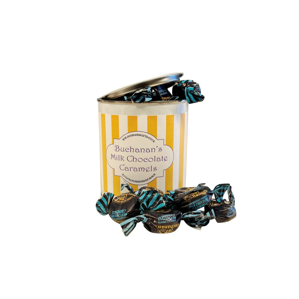 250g Paint Pot Tin of Buchanan's Milk Chocolate Caramel Toffees