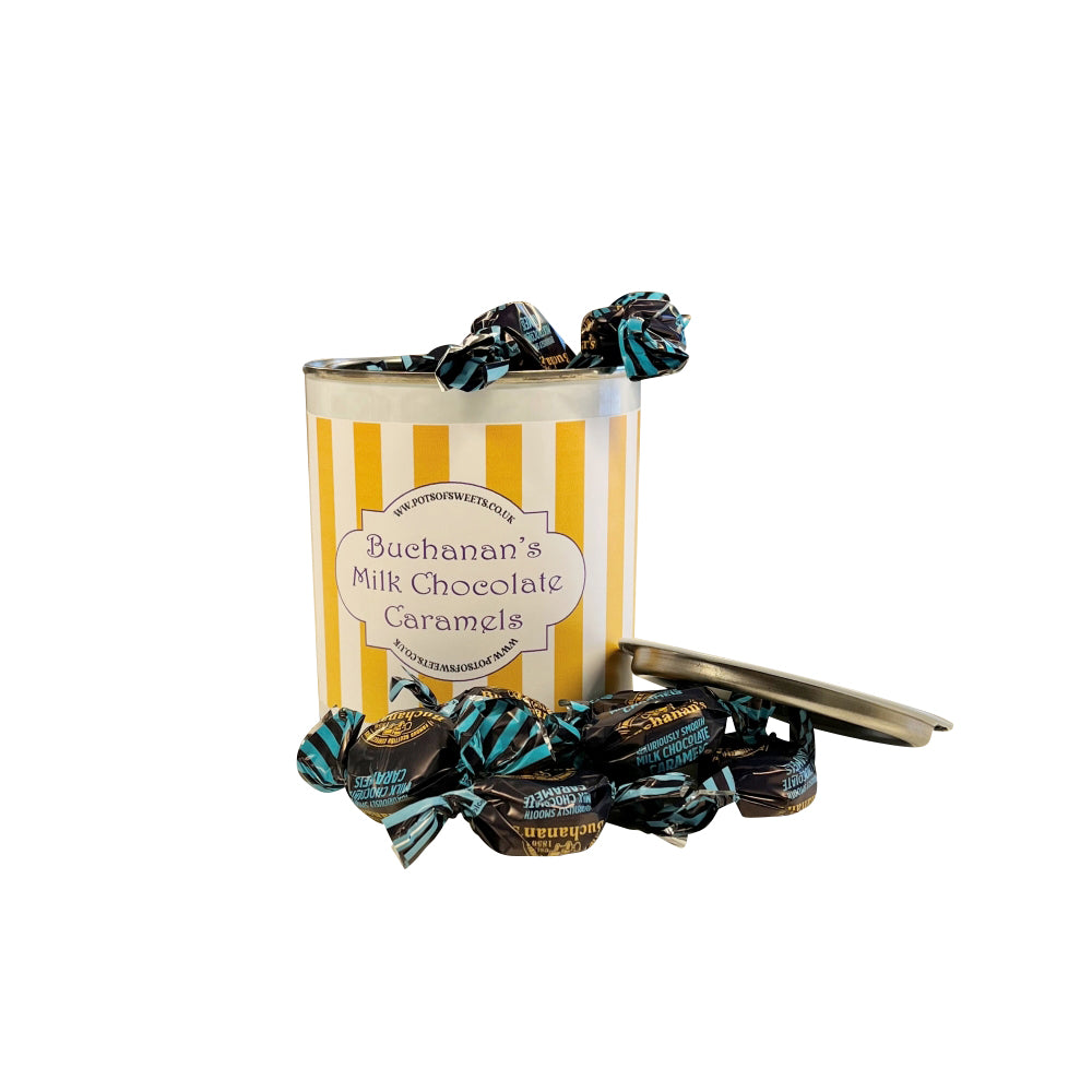 250g Paint Pot Tin of Buchanan's Milk Chocolate Caramel Toffees