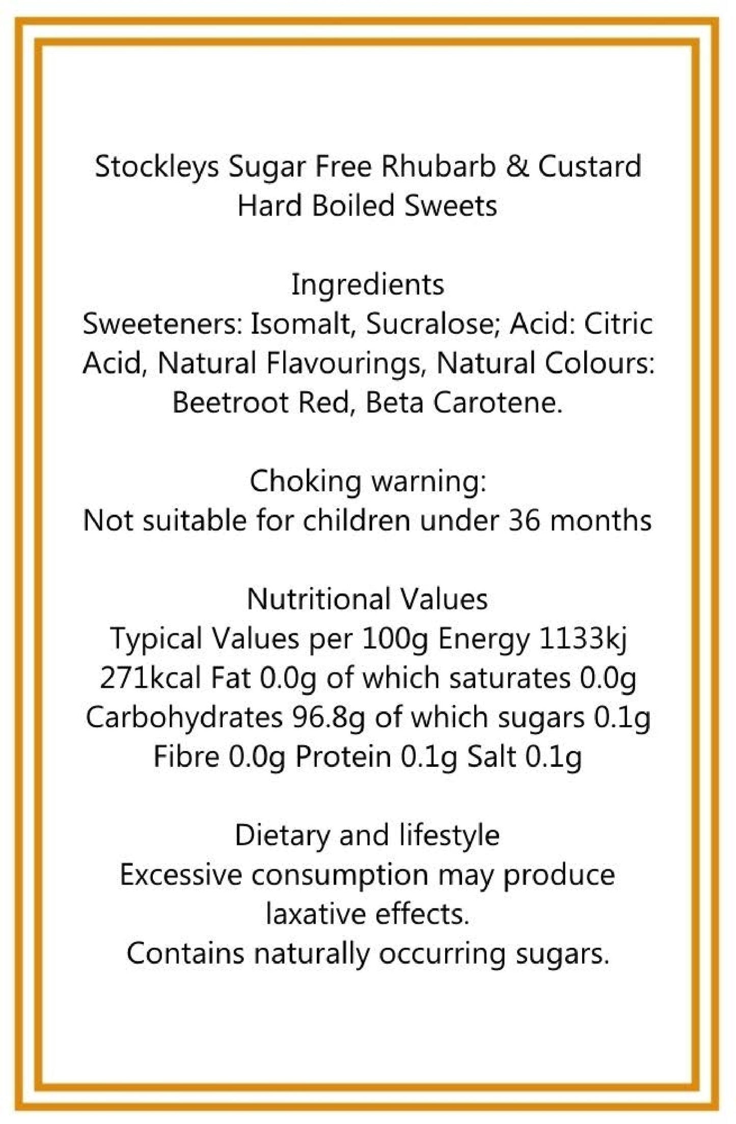 300g Square Window Pattern Box of Sugar Free Rhubarb and Custard